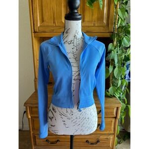Fabletics Blue Ribbed Zip Crop Athletic Jacket with‎ Thumbholes Cropped Small
